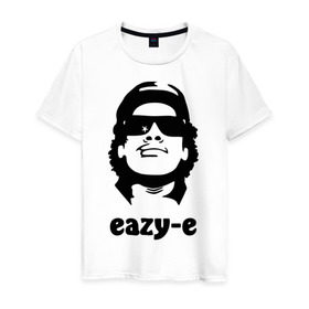 Мужская футболка хлопок с принтом eazy-e в Белгороде, 100% хлопок | прямой крой, круглый вырез горловины, длина до линии бедер, слегка спущенное плечо. | eazy e | rap | зарубежные американский рэпер | кепка | музыка | очки | рэпер