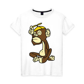 Женская футболка хлопок с принтом маленькая мартышка в Белгороде, 100% хлопок | прямой крой, круглый вырез горловины, длина до линии бедер, слегка спущенное плечо | животные | маленькая мартышка | мартышка | обезьянка