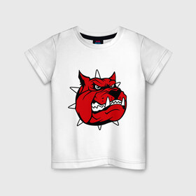 Детская футболка хлопок с принтом злой бульдог в Белгороде, 100% хлопок | круглый вырез горловины, полуприлегающий силуэт, длина до линии бедер | животные | злой бульдог | зубы | оскал | песик | собака