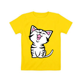 Детская футболка хлопок с принтом милый котенок в Белгороде, 100% хлопок | круглый вырез горловины, полуприлегающий силуэт, длина до линии бедер | киса | котёнок | котик | кошки | милые | милый | милый котенок