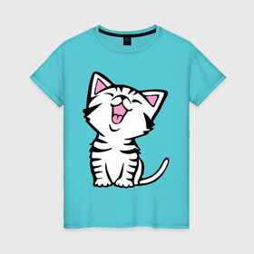Женская футболка хлопок с принтом милый котенок в Белгороде, 100% хлопок | прямой крой, круглый вырез горловины, длина до линии бедер, слегка спущенное плечо | киса | котёнок | котик | кошки | милые | милый | милый котенок