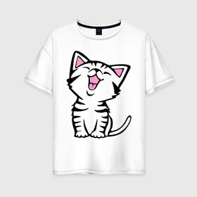 Женская футболка хлопок Oversize с принтом милый котенок в Белгороде, 100% хлопок | свободный крой, круглый ворот, спущенный рукав, длина до линии бедер
 | киса | котёнок | котик | кошки | милые | милый | милый котенок