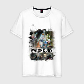 Мужская футболка хлопок с принтом Watch Dogs в Белгороде, 100% хлопок | прямой крой, круглый вырез горловины, длина до линии бедер, слегка спущенное плечо. | Тематика изображения на принте: watch dogs | игры