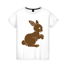 Женская футболка хлопок с принтом Зайчик в Белгороде, 100% хлопок | прямой крой, круглый вырез горловины, длина до линии бедер, слегка спущенное плечо | белый кролик | животные | зайчик | кролик | милый зайка