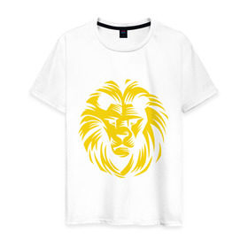 Мужская футболка хлопок с принтом Лев царь зверей в Белгороде, 100% хлопок | прямой крой, круглый вырез горловины, длина до линии бедер, слегка спущенное плечо. | Тематика изображения на принте: голова льва | животное | зверь | лев царь зверей | царь зверей