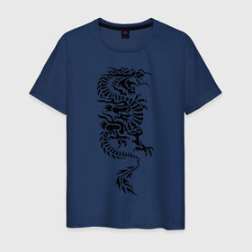 Мужская футболка хлопок с принтом Японский дракон в Белгороде, 100% хлопок | прямой крой, круглый вырез горловины, длина до линии бедер, слегка спущенное плечо. | media | дракон | прикольные картинки | трайблы и узоры 
автор: pavecher | японский дракон