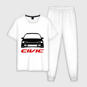 Мужская пижама хлопок с принтом honda civic в Белгороде, 100% хлопок | брюки и футболка прямого кроя, без карманов, на брюках мягкая резинка на поясе и по низу штанин
 | honda | honda civic | автомобильные | гонки | машинка | тачка