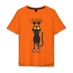 Мужская футболка хлопок Oversize с принтом Висящий кот в Белгороде, 100% хлопок | свободный крой, круглый ворот, “спинка” длиннее передней части | висящий кот | когти | котик | котяра | кошки | милый кот | повис | черный кот