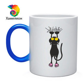 Кружка хамелеон с принтом Висящий кот в Белгороде, керамика | меняет цвет при нагревании, емкость 330 мл | висящий кот | когти | котик | котяра | кошки | милый кот | повис | черный кот