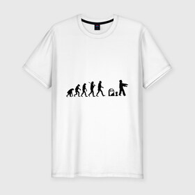 Мужская футболка премиум с принтом zombi evolution в Белгороде, 92% хлопок, 8% лайкра | приталенный силуэт, круглый вырез ворота, длина до линии бедра, короткий рукав | zombi evolution | мертвец | могила | монстры | сериалы | ходячие мертвецы | эволюция