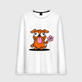 Мужской лонгслив хлопок с принтом собачка с цветочком в Белгороде, 100% хлопок |  | животное | любовь | милый песик | песик | собачка с цветочком | цветок