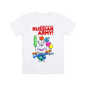 Детская футболка хлопок с принтом Заяц с автоматом в Белгороде, 100% хлопок | круглый вырез горловины, полуприлегающий силуэт, длина до линии бедер | 23 февраля | заяц с автоматом | идеи подарков