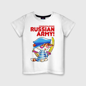 Детская футболка хлопок с принтом Котенок в тельняшке в Белгороде, 100% хлопок | круглый вырез горловины, полуприлегающий силуэт, длина до линии бедер | пират