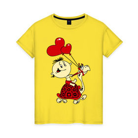 Женская футболка хлопок с принтом Верхом на черепахе в Белгороде, 100% хлопок | прямой крой, круглый вырез горловины, длина до линии бедер, слегка спущенное плечо | верхом на черепахе | детские | шарики