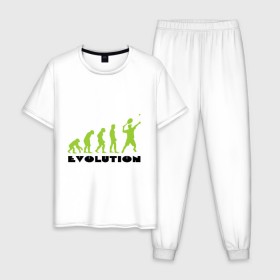 Мужская пижама хлопок с принтом Tennis Evolution в Белгороде, 100% хлопок | брюки и футболка прямого кроя, без карманов, на брюках мягкая резинка на поясе и по низу штанин
 | tennis evolution | мяч | спорт | теннис | эволюция