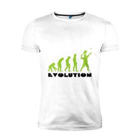 Мужская футболка премиум с принтом Tennis Evolution в Белгороде, 92% хлопок, 8% лайкра | приталенный силуэт, круглый вырез ворота, длина до линии бедра, короткий рукав | tennis evolution | мяч | спорт | теннис | эволюция