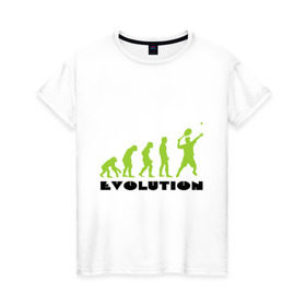 Женская футболка хлопок с принтом Tennis Evolution в Белгороде, 100% хлопок | прямой крой, круглый вырез горловины, длина до линии бедер, слегка спущенное плечо | tennis evolution | мяч | спорт | теннис | эволюция