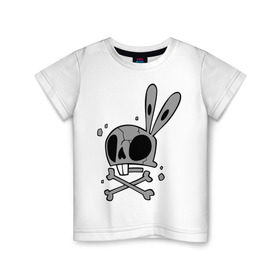Детская футболка хлопок с принтом Череп зайца в Белгороде, 100% хлопок | круглый вырез горловины, полуприлегающий силуэт, длина до линии бедер | животные | зайка | кости | мертвый зайка | череп | череп зайца | черепа