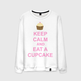 Мужской свитшот хлопок с принтом keep calm and eat a cupcake в Белгороде, 100% хлопок |  | Тематика изображения на принте: keep calm and eat a cupcake | антибренд | кекс | сохранять спокойствие и съесть кекс