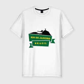 Мужская футболка премиум с принтом Rio de Janeiro (Brazil) в Белгороде, 92% хлопок, 8% лайкра | приталенный силуэт, круглый вырез ворота, длина до линии бедра, короткий рукав | brazil | rio de janeiro | туристические