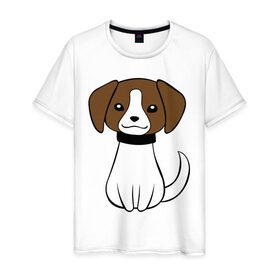 Мужская футболка хлопок с принтом Милая собачка в Белгороде, 100% хлопок | прямой крой, круглый вырез горловины, длина до линии бедер, слегка спущенное плечо. | 