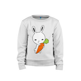 Детский свитшот хлопок с принтом Зайчик с морковкой в Белгороде, 100% хлопок | круглый вырез горловины, эластичные манжеты, пояс и воротник | животные | зайка | зайчик | зайчик с морковкой | морковка