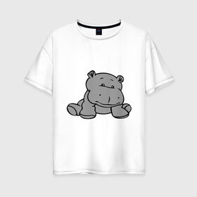 Женская футболка хлопок Oversize с принтом Бегемотик в Белгороде, 100% хлопок | свободный крой, круглый ворот, спущенный рукав, длина до линии бедер
 | бегемот | бегемотик | болото | животное | серый бегемотик