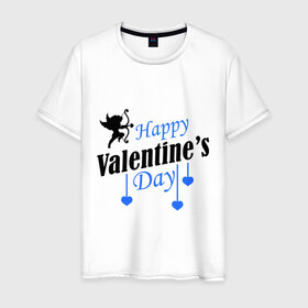 Мужская футболка хлопок с принтом Happy Valentine`s day в Белгороде, 100% хлопок | прямой крой, круглый вырез горловины, длина до линии бедер, слегка спущенное плечо. | 14 февраля | happy valentines day | love is.. | амур | влюбленным | идеи подарков день святого валентина | сердца
