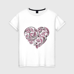 Женская футболка хлопок с принтом Расписное сердце в Белгороде, 100% хлопок | прямой крой, круглый вырез горловины, длина до линии бедер, слегка спущенное плечо | 14 февраля | love is.. | влюбленным | красивые рисунки | расписное сердце | сердца | сердце