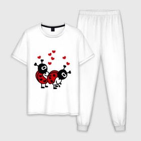 Мужская пижама хлопок с принтом Влюбленные букашки в Белгороде, 100% хлопок | брюки и футболка прямого кроя, без карманов, на брюках мягкая резинка на поясе и по низу штанин
 | влюбленные букашки
