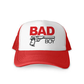 Кепка тракер с сеткой с принтом Bad boy (плохой парень) в Белгороде, трикотажное полотно; задняя часть — сетка | длинный козырек, универсальный размер, пластиковая застежка | bad boy