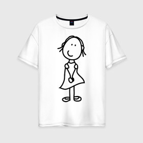 Женская футболка хлопок Oversize с принтом человечки с цветком парная жен в Белгороде, 100% хлопок | свободный крой, круглый ворот, спущенный рукав, длина до линии бедер
 | 14 февраля | love is.. | влюбленным | все | парные | человечки с цветком парная жен