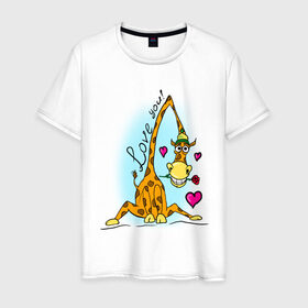 Мужская футболка хлопок с принтом Love you в Белгороде, 100% хлопок | прямой крой, круглый вырез горловины, длина до линии бедер, слегка спущенное плечо. | Тематика изображения на принте: love you | жираф | жирафик | люблю тебя | роза | сердечки | сердце