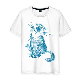 Мужская футболка хлопок с принтом Котик в Белгороде, 100% хлопок | прямой крой, круглый вырез горловины, длина до линии бедер, слегка спущенное плечо. | киса | кот | котик | парные