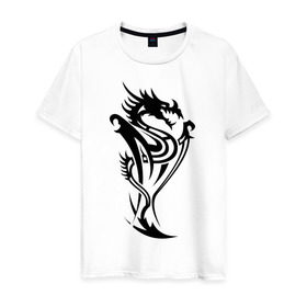 Мужская футболка хлопок с принтом Яростный дракон в Белгороде, 100% хлопок | прямой крой, круглый вырез горловины, длина до линии бедер, слегка спущенное плечо. | дракон | прикольные картинки | трайблы и узоры | яростный дракон