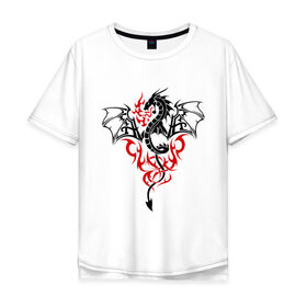Мужская футболка хлопок Oversize с принтом Огнедышащий дракон в Белгороде, 100% хлопок | свободный крой, круглый ворот, “спинка” длиннее передней части | дракон | огнедышащий дракон | огонь | пламя