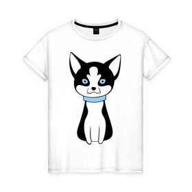 Женская футболка хлопок с принтом Кошка с голубыми глазами в Белгороде, 100% хлопок | прямой крой, круглый вырез горловины, длина до линии бедер, слегка спущенное плечо | киска | котик | кошка с голубыми глазами | кошки | му