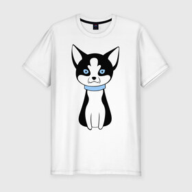 Мужская футболка премиум с принтом Кошка с голубыми глазами в Белгороде, 92% хлопок, 8% лайкра | приталенный силуэт, круглый вырез ворота, длина до линии бедра, короткий рукав | Тематика изображения на принте: киска | котик | кошка с голубыми глазами | кошки | му