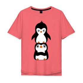 Мужская футболка хлопок Oversize с принтом Пингвины в Белгороде, 100% хлопок | свободный крой, круглый ворот, “спинка” длиннее передней части | 14 февраля | влюбленным | пингвины | прикольные картинки