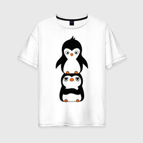 Женская футболка хлопок Oversize с принтом Пингвины в Белгороде, 100% хлопок | свободный крой, круглый ворот, спущенный рукав, длина до линии бедер
 | 14 февраля | влюбленным | пингвины | прикольные картинки