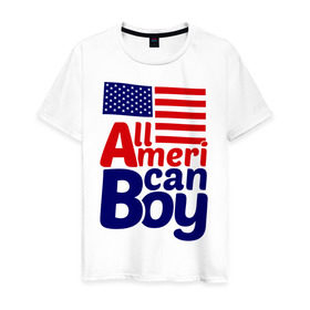 Мужская футболка хлопок с принтом All American Boy в Белгороде, 100% хлопок | прямой крой, круглый вырез горловины, длина до линии бедер, слегка спущенное плечо. | all american boy | сша | туристические | флаг