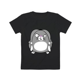 Детская футболка хлопок с принтом Толстый заяц в Белгороде, 100% хлопок | круглый вырез горловины, полуприлегающий силуэт, длина до линии бедер | животные | зайка | злой заяц | серый заяц | толстый заяц