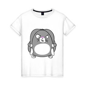 Женская футболка хлопок с принтом Толстый заяц в Белгороде, 100% хлопок | прямой крой, круглый вырез горловины, длина до линии бедер, слегка спущенное плечо | животные | зайка | злой заяц | серый заяц | толстый заяц