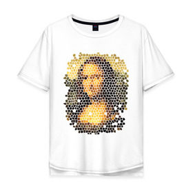 Мужская футболка хлопок Oversize с принтом Mona Lisa в Белгороде, 100% хлопок | свободный крой, круглый ворот, “спинка” длиннее передней части | mona lisa | леонардо да винчи | мозаика | мона лиза | фреска