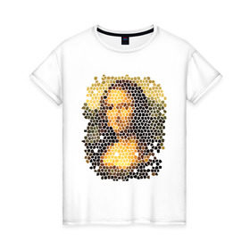 Женская футболка хлопок с принтом Mona Lisa в Белгороде, 100% хлопок | прямой крой, круглый вырез горловины, длина до линии бедер, слегка спущенное плечо | mona lisa | леонардо да винчи | мозаика | мона лиза | фреска