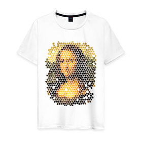 Мужская футболка хлопок с принтом Mona Lisa в Белгороде, 100% хлопок | прямой крой, круглый вырез горловины, длина до линии бедер, слегка спущенное плечо. | mona lisa | леонардо да винчи | мозаика | мона лиза | фреска