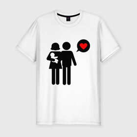 Мужская футболка премиум с принтом Счастливые родители в Белгороде, 92% хлопок, 8% лайкра | приталенный силуэт, круглый вырез ворота, длина до линии бедра, короткий рукав | 14 февраля | love is.. | влюбленным | любовь | молодожены | родители | счастливые родители