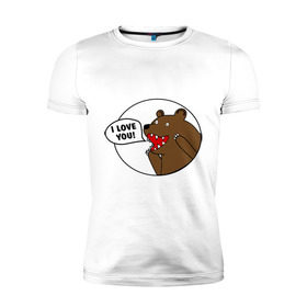 Мужская футболка премиум с принтом Медведь - я люблю тебя в Белгороде, 92% хлопок, 8% лайкра | приталенный силуэт, круглый вырез ворота, длина до линии бедра, короткий рукав | Тематика изображения на принте: i | love | you | люблю | любовь | медвед | медведь