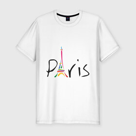 Мужская футболка премиум с принтом Красочный Париж в Белгороде, 92% хлопок, 8% лайкра | приталенный силуэт, круглый вырез ворота, длина до линии бедра, короткий рукав | башня | красочный париж | париж | туристические | франция | эльфивая башня