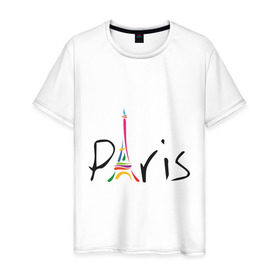 Мужская футболка хлопок с принтом Красочный Париж в Белгороде, 100% хлопок | прямой крой, круглый вырез горловины, длина до линии бедер, слегка спущенное плечо. | башня | красочный париж | париж | туристические | франция | эльфивая башня